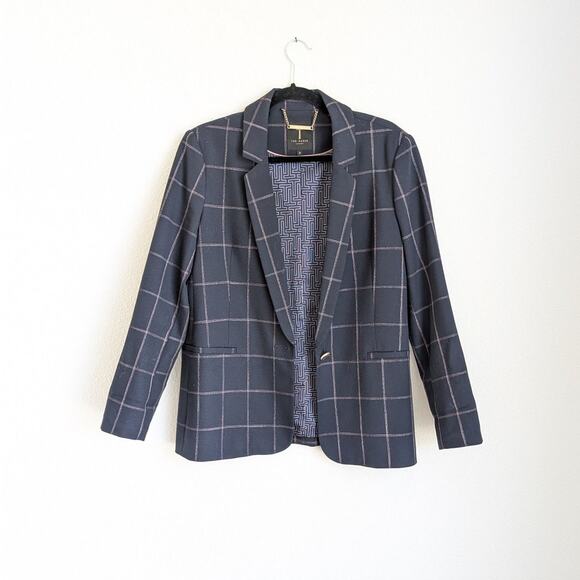 Ted Baker Luunna Navy Checked Single-breasted Blazer Jacket, size 3/M/US 8 - Picture 1 of 8